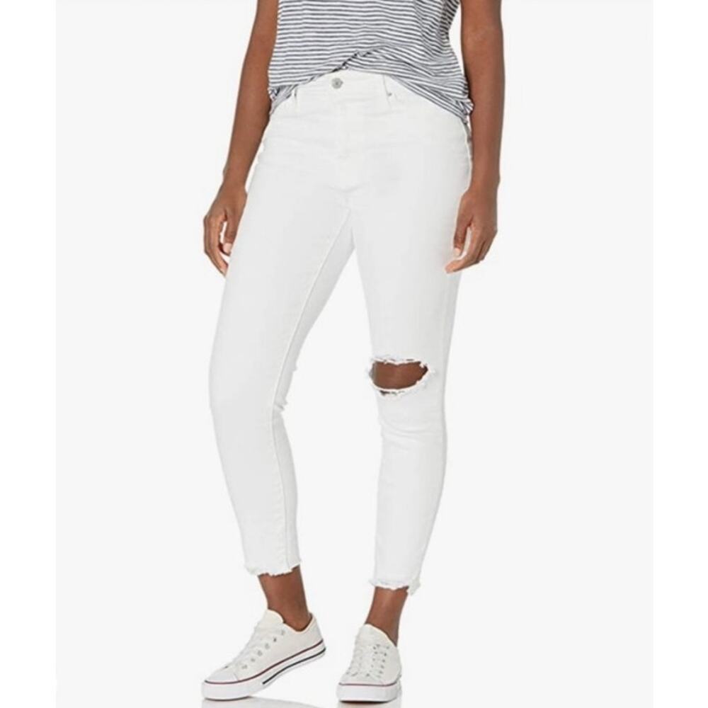 Levi's Women's 721 High Rise Skinny Distressed Ankle Jeans Raw Hem White Size 26